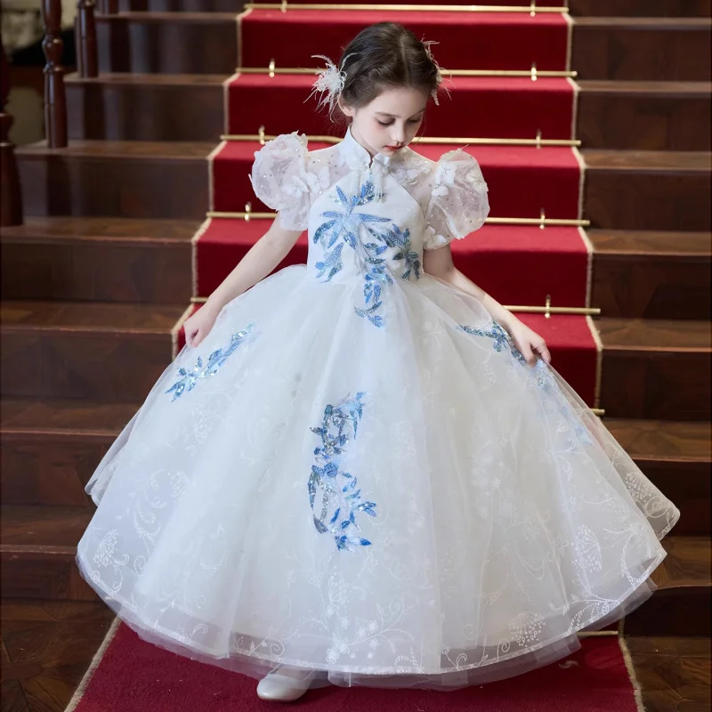 

Вечернее платье для девочек. Высококачественное легкое роскошное нишевое платье. Изысканное платье принцессы десятилетнего ребенка. Детское фортепиано.