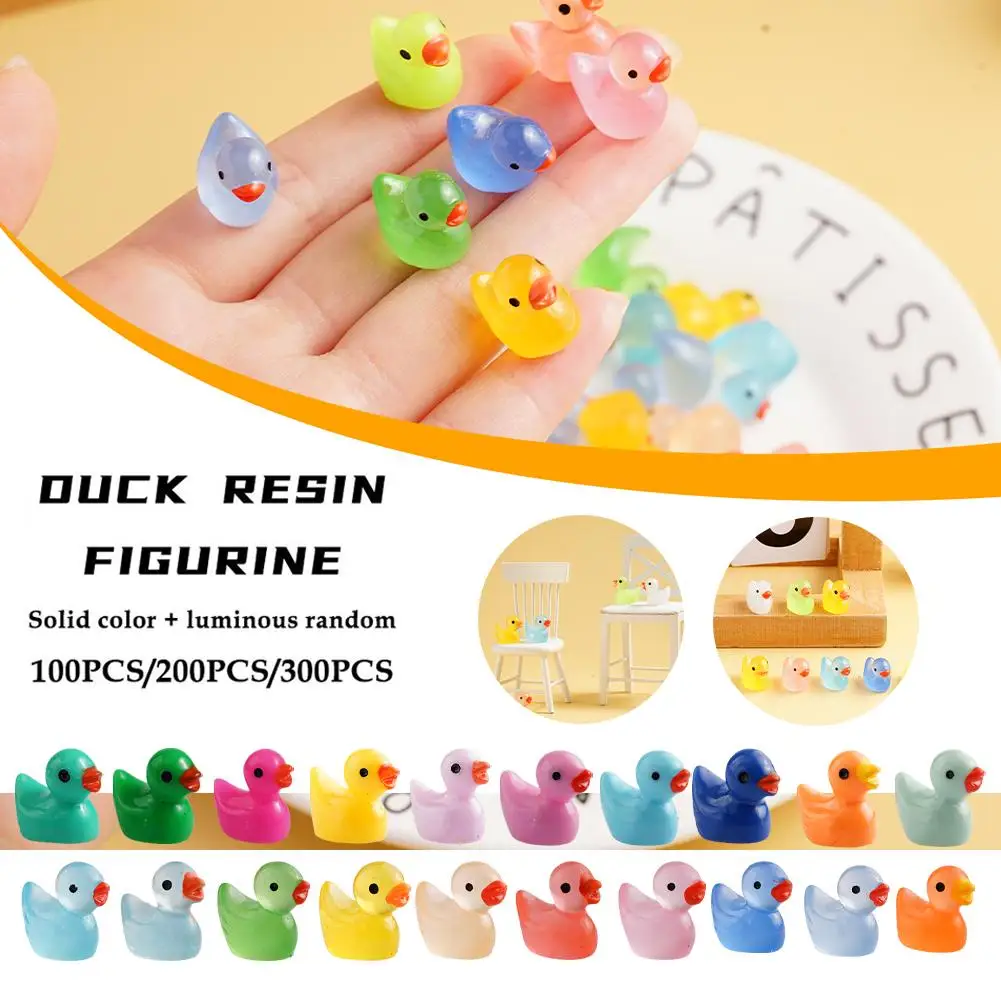 100/200/300PCS Mini Resin Duck Figurine Luminous Duck Ornament Miniature Landscape Decoration Supplies