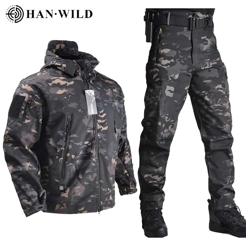 

Combat Jacket +Pants Soft Shell Clothes Tactical Suits Fleece Windproof Hunting Clothes Flight Pilot Set Field Men Clothing