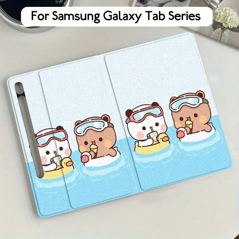 

Popular Cat Bear Art Cartoon For Samsung Galaxy Tab S10 S9 S8 S7 FE Lite Soft Flexible Support Tablet Case Gift
