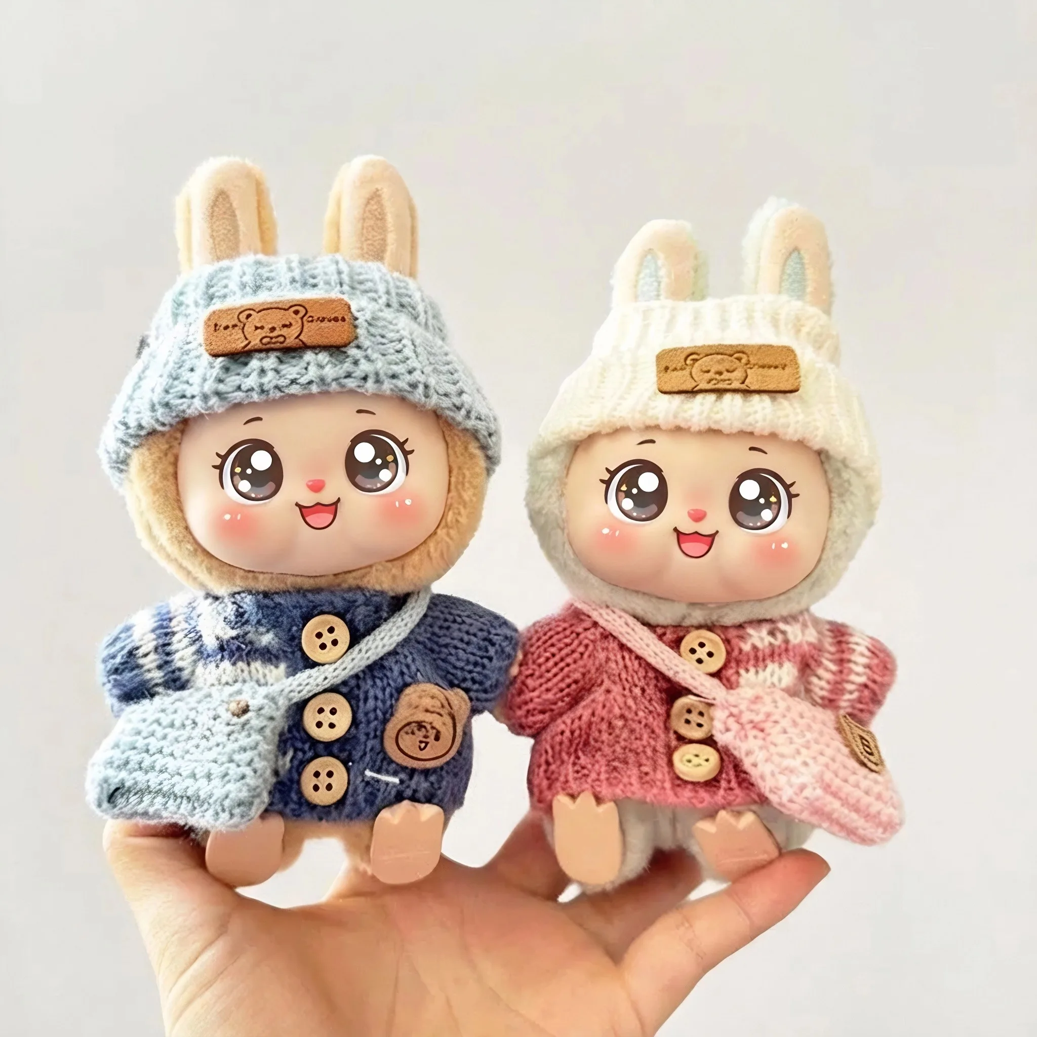 

Suitable For 17cm Doll Clothes Accessories, Teddy Bear Patches, Contrasting Sweaters, Yarn, Headband, Knitted Bag Set,For Labubu