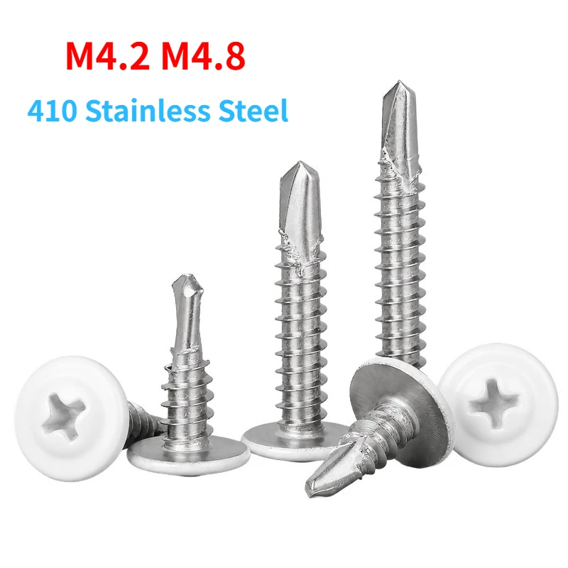 410 Stainless Steel White Painted Self‑Drilling Screw Cross Recess Self‑Tapping Drilling Tail Screw for Wood Sheet Metal Repair