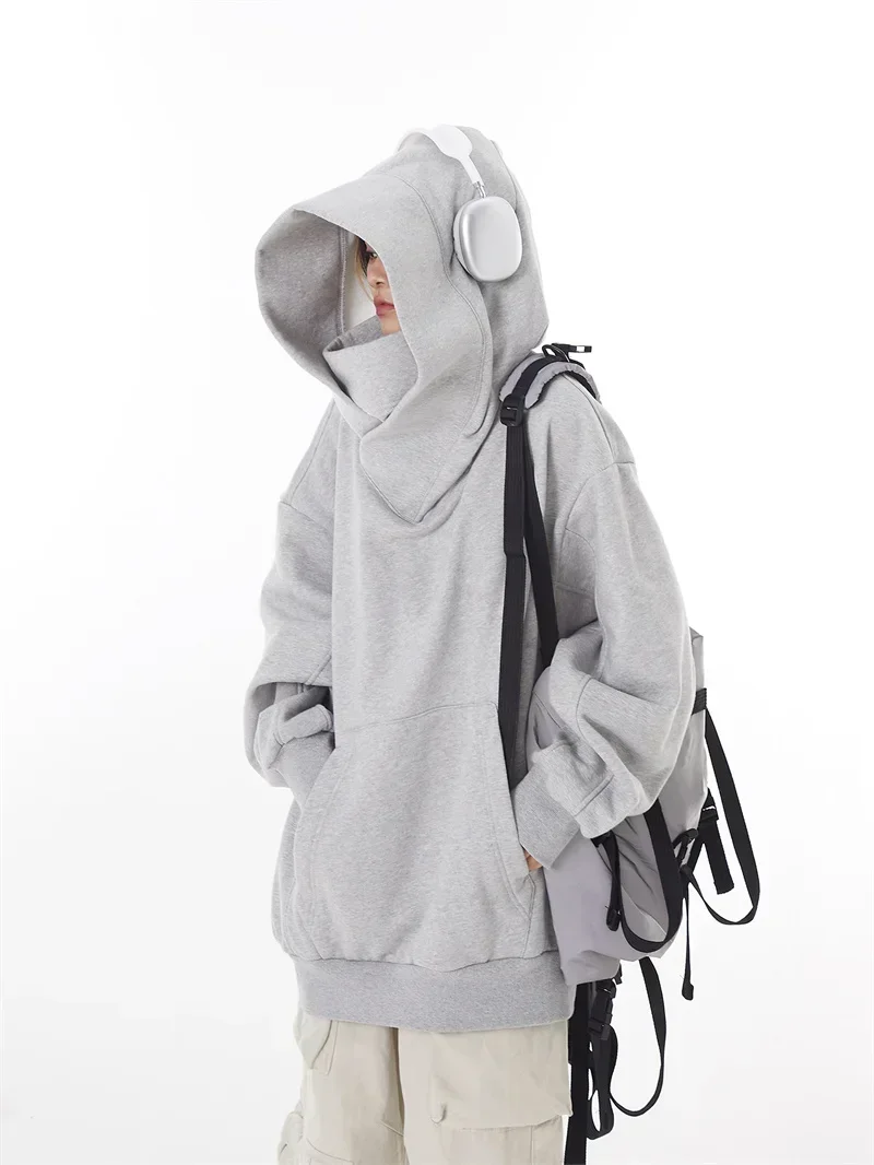 Herren-Kapuzenpullover in einfarbiger Ausführung, im Ninja-Stil, Vintage-Sweatshirt mit Fleece-Futter, japanischer Hip-Hop-Streetwear, Oversize-Modell, große Größe, mit Kapuze. – Detail 9