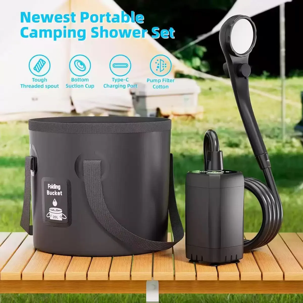 

Outdoor Showerhead Pump Bathing Artifact Camping Car Wash Showerhead Electric with 20L Bucket for Climb