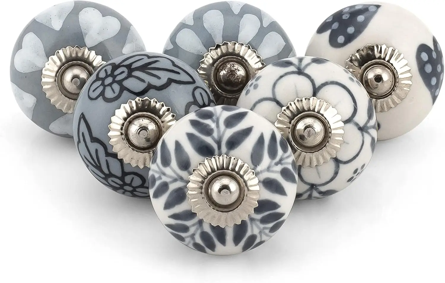 

Set of 6 Grey Ceramic Cabinet Knobs – Vintage Kitchen & Drawer Pulls, Easy Install