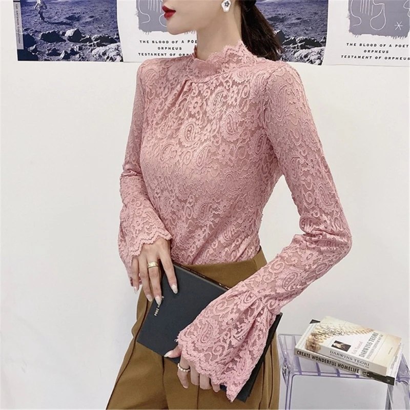 Fall Winter Stretch Bottoming Tops for Women Turtleneck Long Sleeve T-shirt P8DB