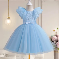 Abito da principessa per neonate 3-8 anni elegante abito da sera formale per bambini ragazza nero compleanno abito da ballo matrimonio panno bianco