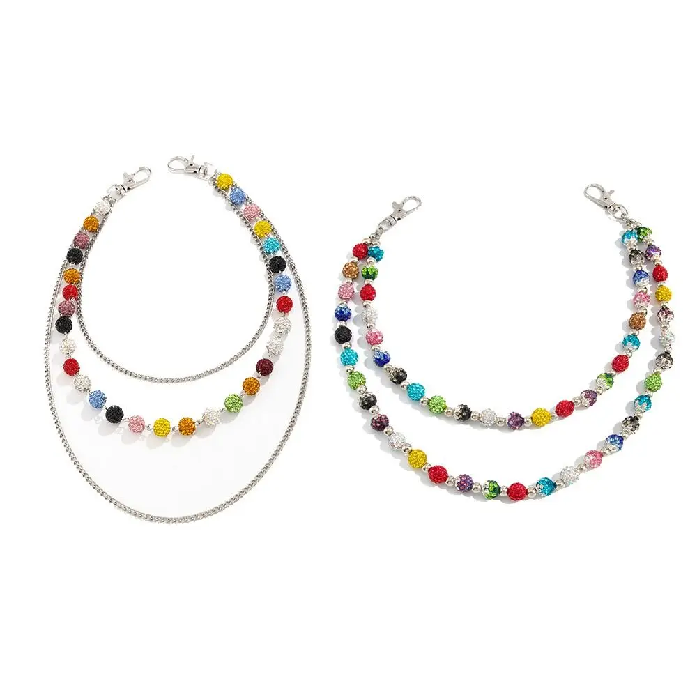 レトロジーンズチェーンカラフルなラインストーンビーズウエストチェーン亜鉛合金ビーズパンクベルトチェーン原宿ゴシックパンツチェーンジーンズ