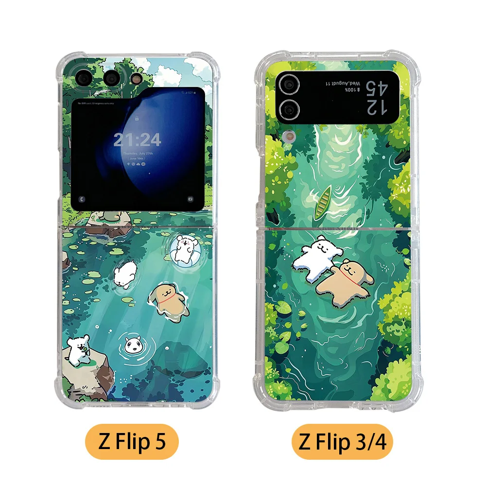 Funny Cute Puppy Swimming Phone Case for Samsung Galaxy Z Flip 3 4 Z Flip 5 6 Z Fold 4 5G PC Soft Anti-fall Back Cover