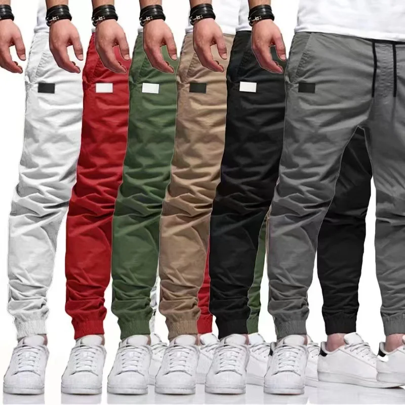 

new hot selling solid color casual stock ordinary youth long pants mid waist casual pants