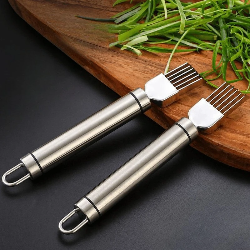 Cortador de cebolla de acero inoxidable, cuchillo para jamón, salchicha, zanahoria, fruta, cuchillo para cortar rápido con ganchos, cuchillo picado verde, herramientas Ktichen