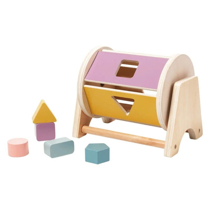 Wooden Shaped Rolling Drum Toy Developmental Education Toy for Hand Motor Skill Baby Geometric Matching Toy