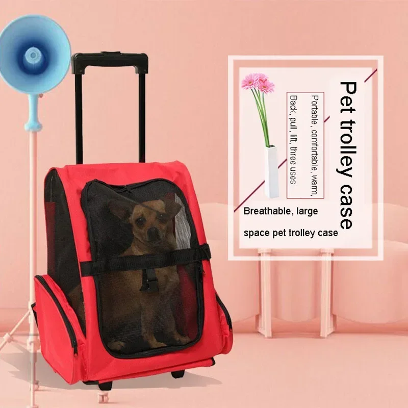 

%a Pet Trolley Case Poodle Small dDog Cat Bag Carrier For Cat Go Out Tugboat Bag Portable Travel Ventilation Pets Pull Rod Bac