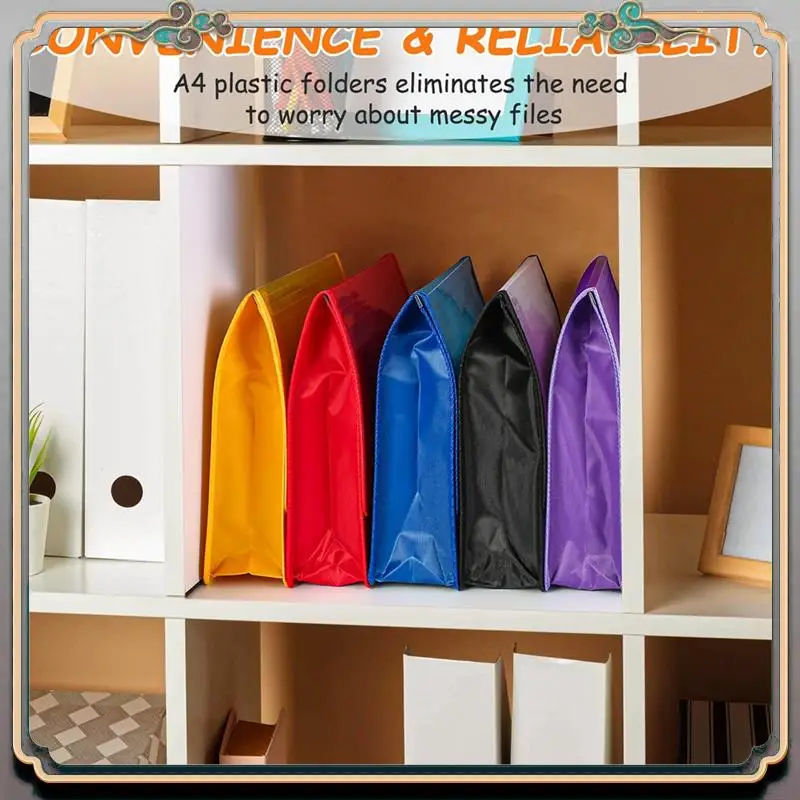 Durable 5Pack A4 Plastic File Wallet Envelope Expanding File Folder& Label Pocket Clear Colored Waterproof For Office Home