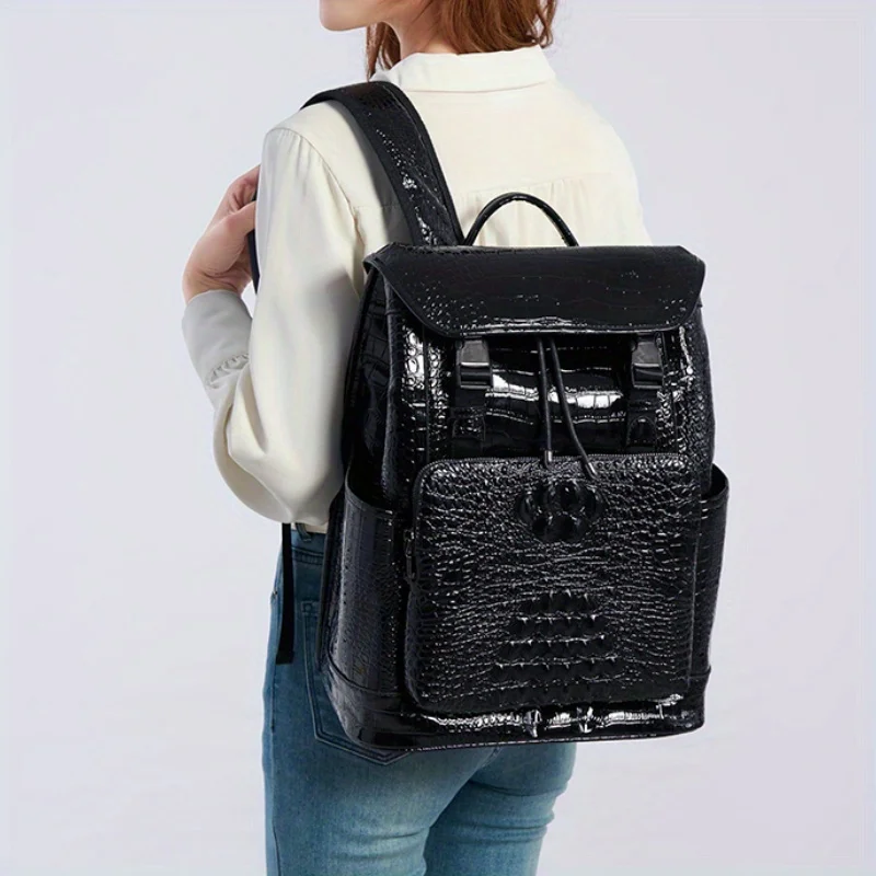 Crocodile Pattern Backpack for Men and Women, Large Capacity Business Computer, Travel Multifunctional High-End Backpack