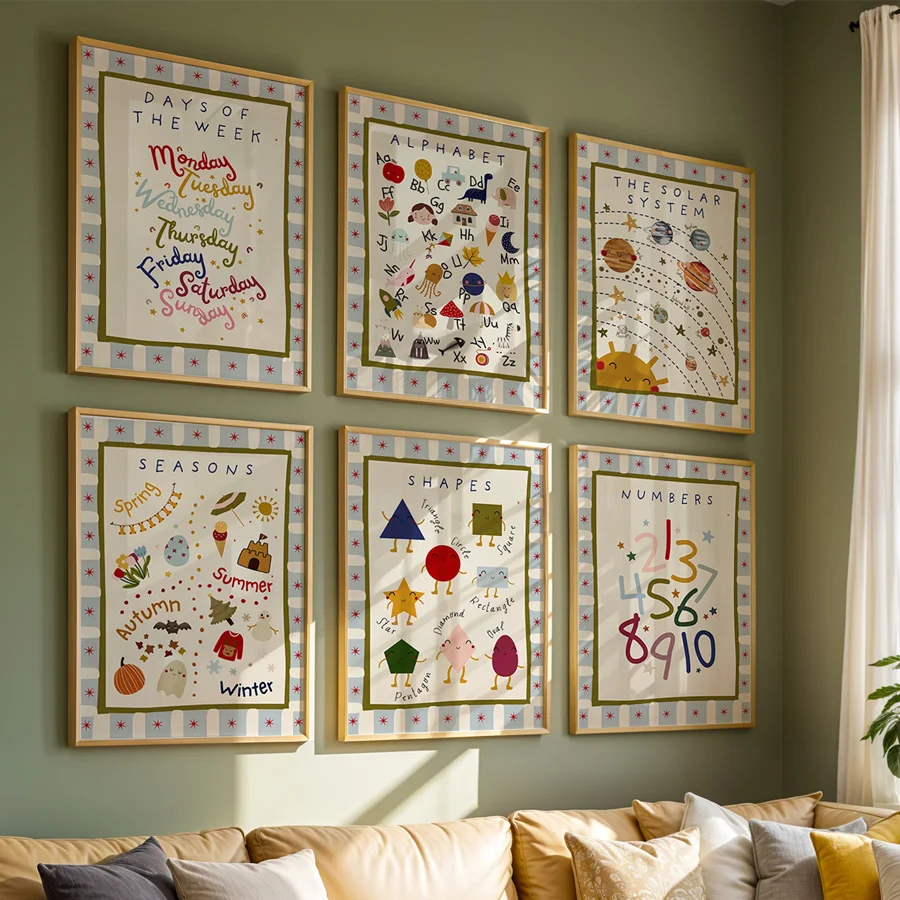 6 قطع/مجموعة، مزيج ومطابقة المطبوعات التعليمية، فن جداري لغرفة اللعب على الطراز البوهيمي، ملصقات حروف بدون إطار، مطبوعات الطقس، ملصقات على شكل ديكور جداري للفصول الدراسية، مناسبة لغرفة المعيشة وغرفة النوم والمكتب المنزلي والمدخل والديكور المنزلي والديكور المنزلي