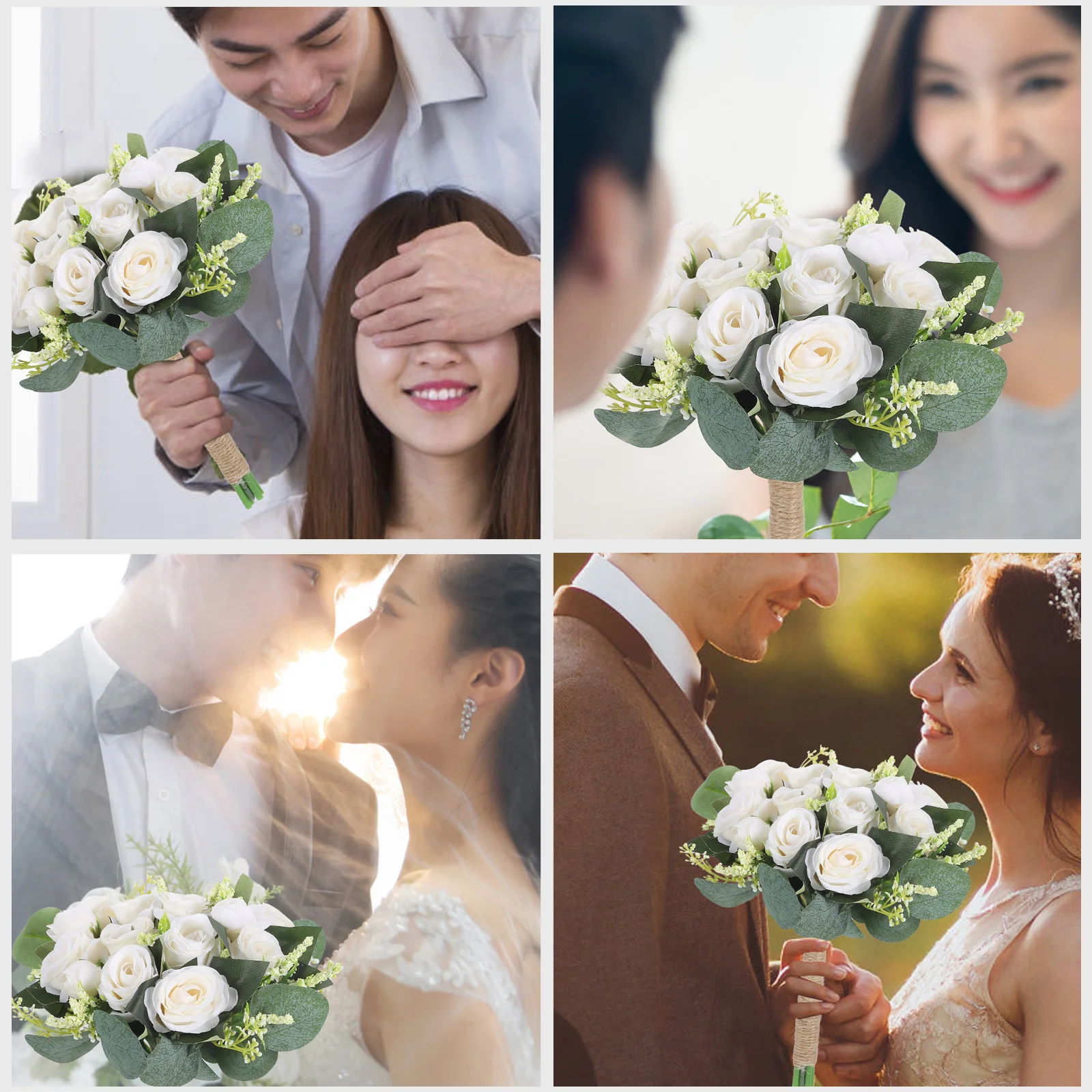

Artificial Flower Bridal Bouquet White Silk Forest Style Wedding Props Romantic Decor Artificial Flowers Beach