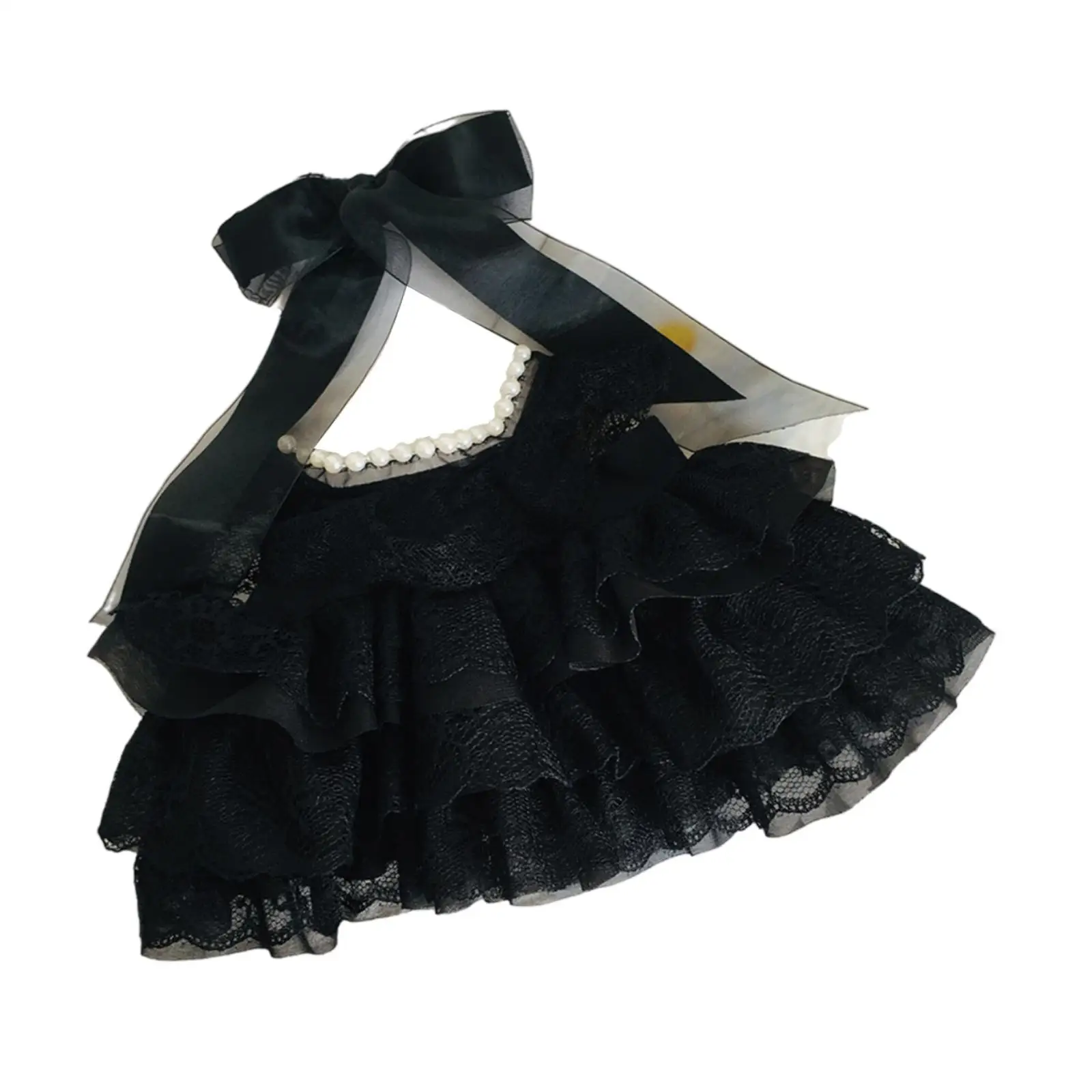 Bow Hairpin And Black Dress Outfit for 38cm Dolls, Handmade Apparel for Kids' Celebrations