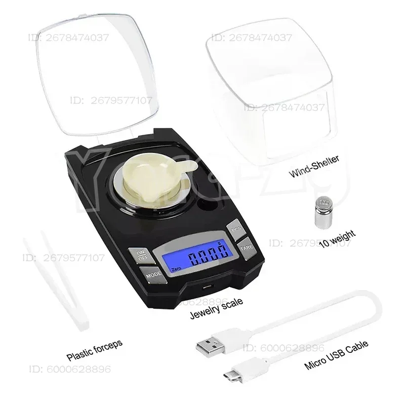0.001G High-Precision LCD Jewelry Scale Pharmaceutical Scale Precision Electronic Scale USB Interface Charging