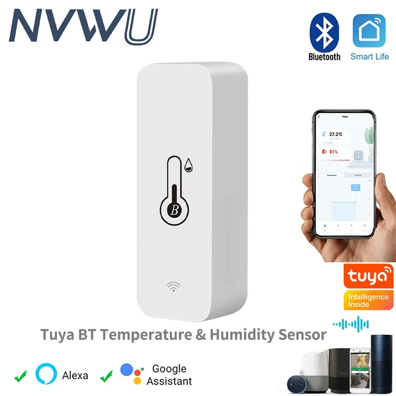 Tuya BT-Capteur Intelligent de Température et d\'Humidité Intérieure, Hygromètre Compatible Bluetooth, Télécommande avec Alexa et Google Home