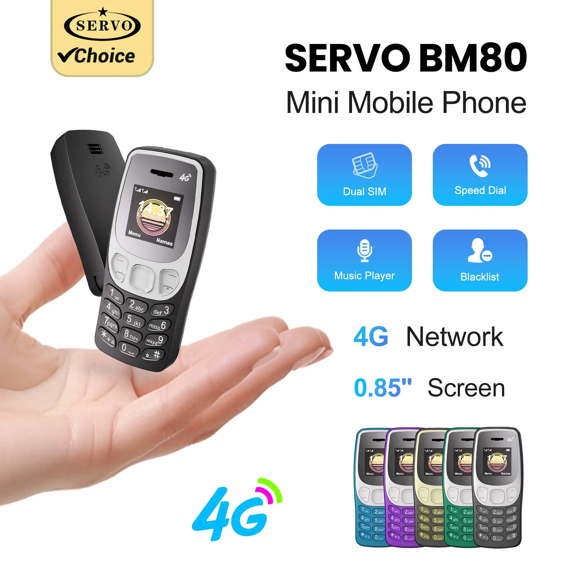 SERVO BM80 Mini Pocket Feature Phone 4G LTE 0.85
