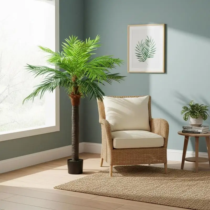 Palmier artificiel Phoenix de 190 cm de haut en pot, plante artificielle verte pour la décoration de la maison, du bureau et du salon, plante tropicale réaliste pour la décoration intérieure et extérieure, sans entretien requis