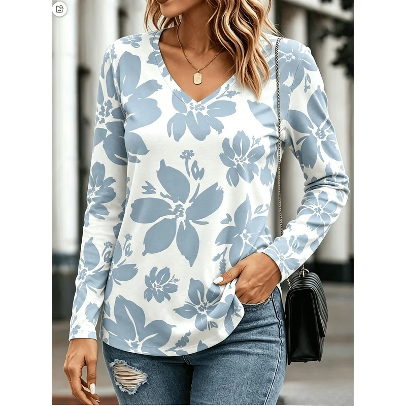 Irregular Geometric Color Block Patchwork Graphic Print Women's Long Sleeve T Shirt Vintage Ethnic Abstract Painting Breathable
