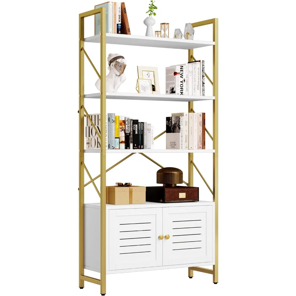 Bookshelf and Bookcase with Storage Cabinet, Standing 5 Tiers Book Shelves Display Rack with Doors for Home Office, Bookcase