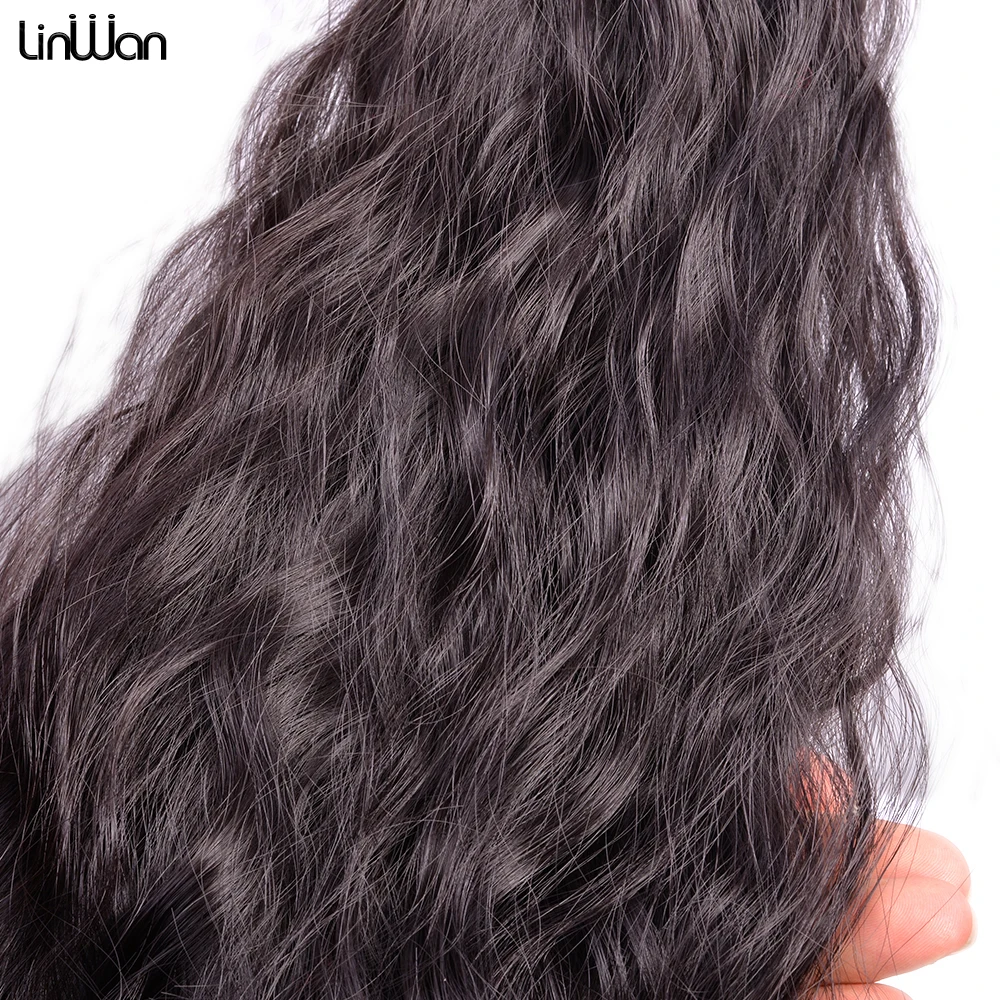 Linwan Syntheitc-Extensión de cola de caballo larga y ondulada para mujer, extensión de cola de caballo con Clip, pelo liso ombré falso Natural