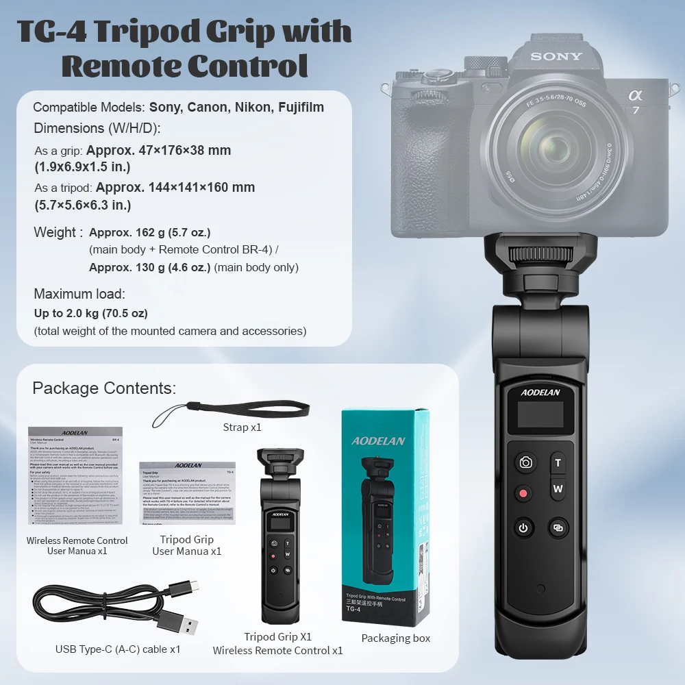Verbeterde, waterdichte (IPX4) oplaadbare cameraremote of handgreep met een maximale belasting van 2 kg, geschikt voor Canon R6V, M50II, R8, R5II, 6DII, 90D, 850D, G5XII, V1.