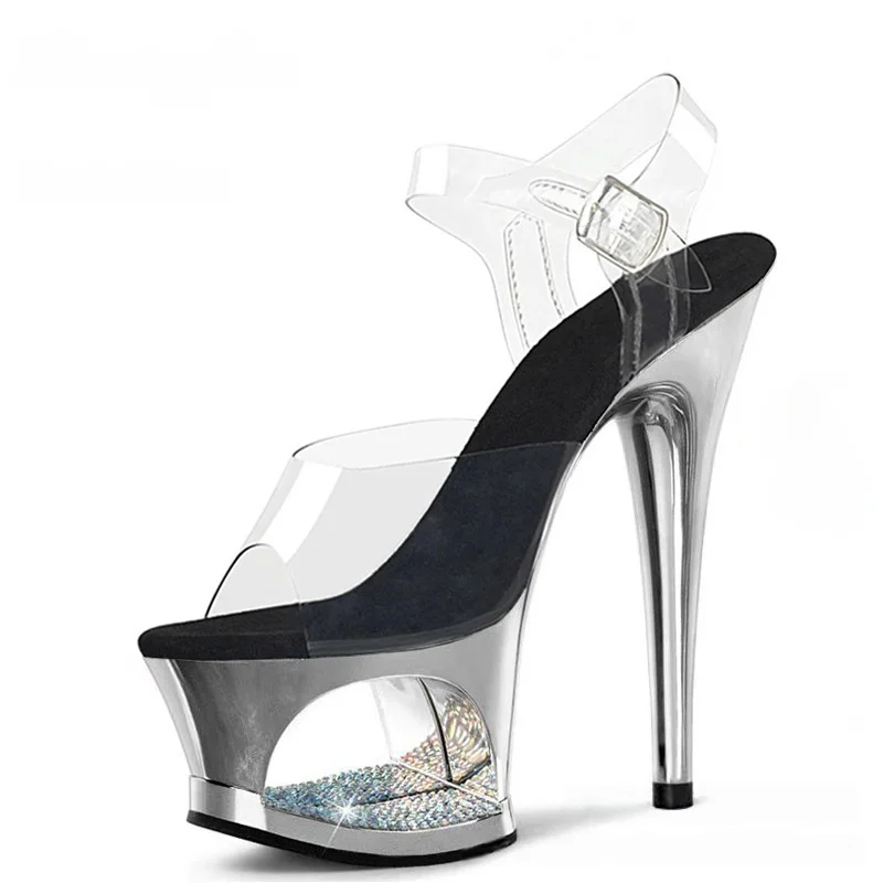 

Hollow Platform Transparent One Word Belt Sandals Women Peep Toe Stiletto Heel Ankle Strap Sandals 2025 Fashion Design Sandals
