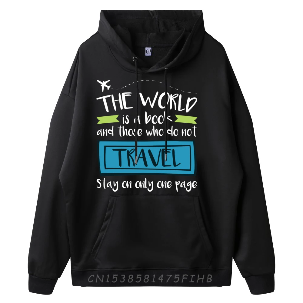 Travel Hoodie World Is A Book Quote Traveler Men Pullover Hoodies High Quality Men's Clothing 2024 Vintage