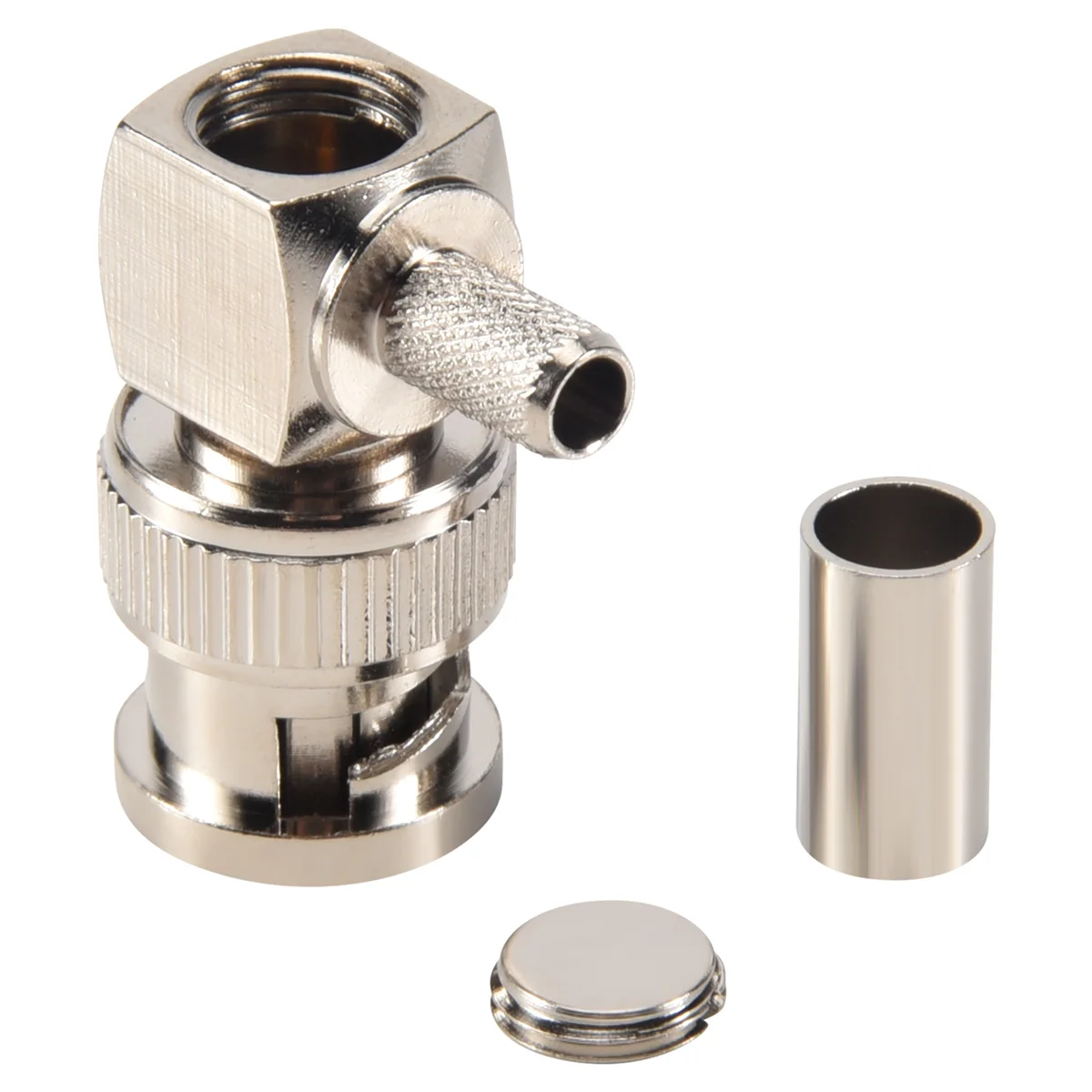 Crimpagem de ângulo reto de plugue macho BNC para conector adaptador coaxial RF RG58 RG400 RFC195, silverJAS