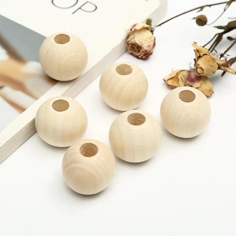 Large Hole Unfinished Wood Beads 8-40mm Antique White Natural Wooden Loose Spacer Beads Macrame Beads For Jewelry Making DIY