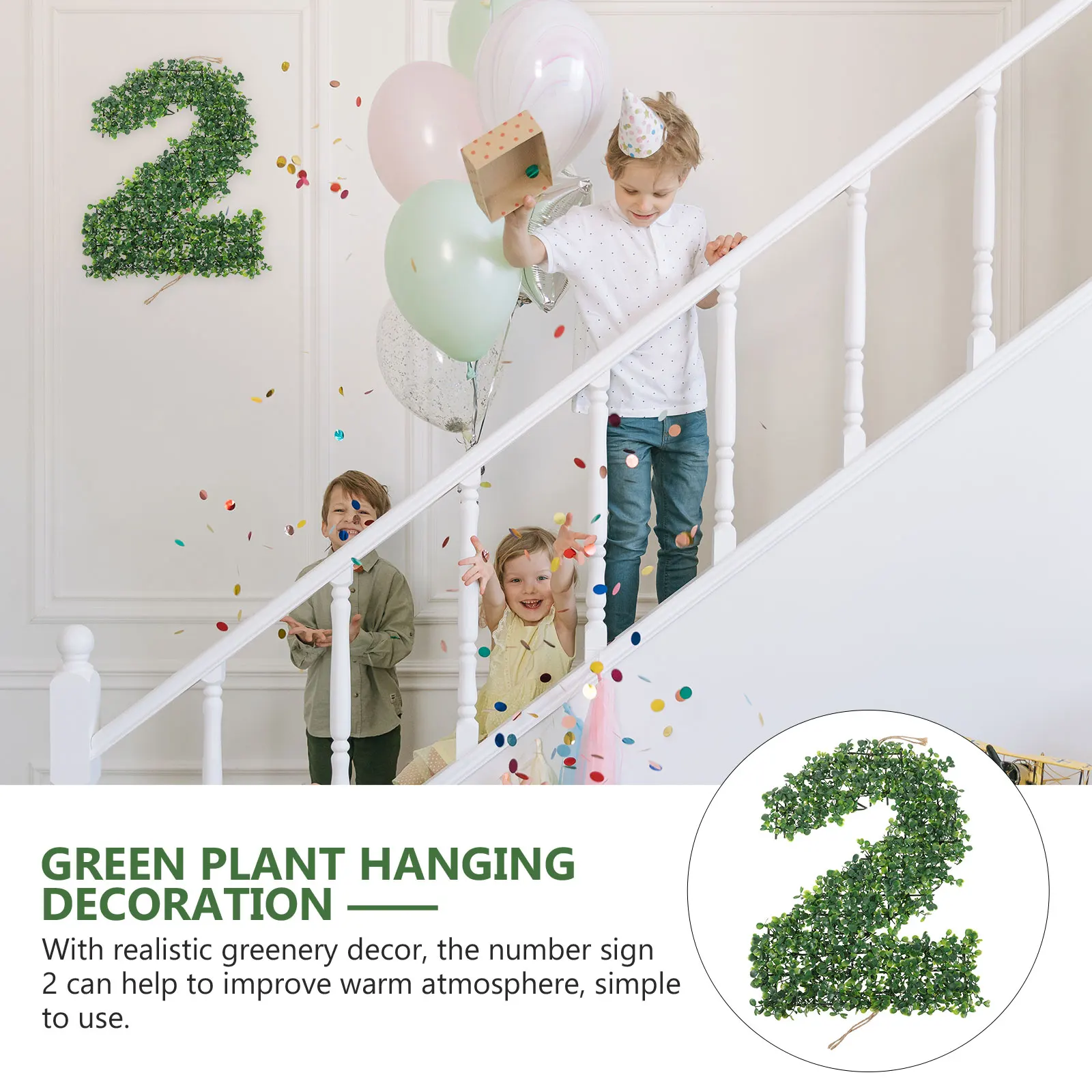 

Number Sign Photo Prop Greenery Number 2 3D Lightweight Birthday Party Photo Decoration Prop Two Birthday Decorations