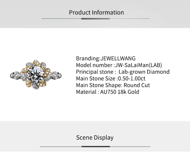 JEWELLWANG 18K Gold Lab Created Diamond Damenring 3ct D VVS Infinite Light Cut Personalisierter Verlobungs-Designer-Schmuck – Detail 6