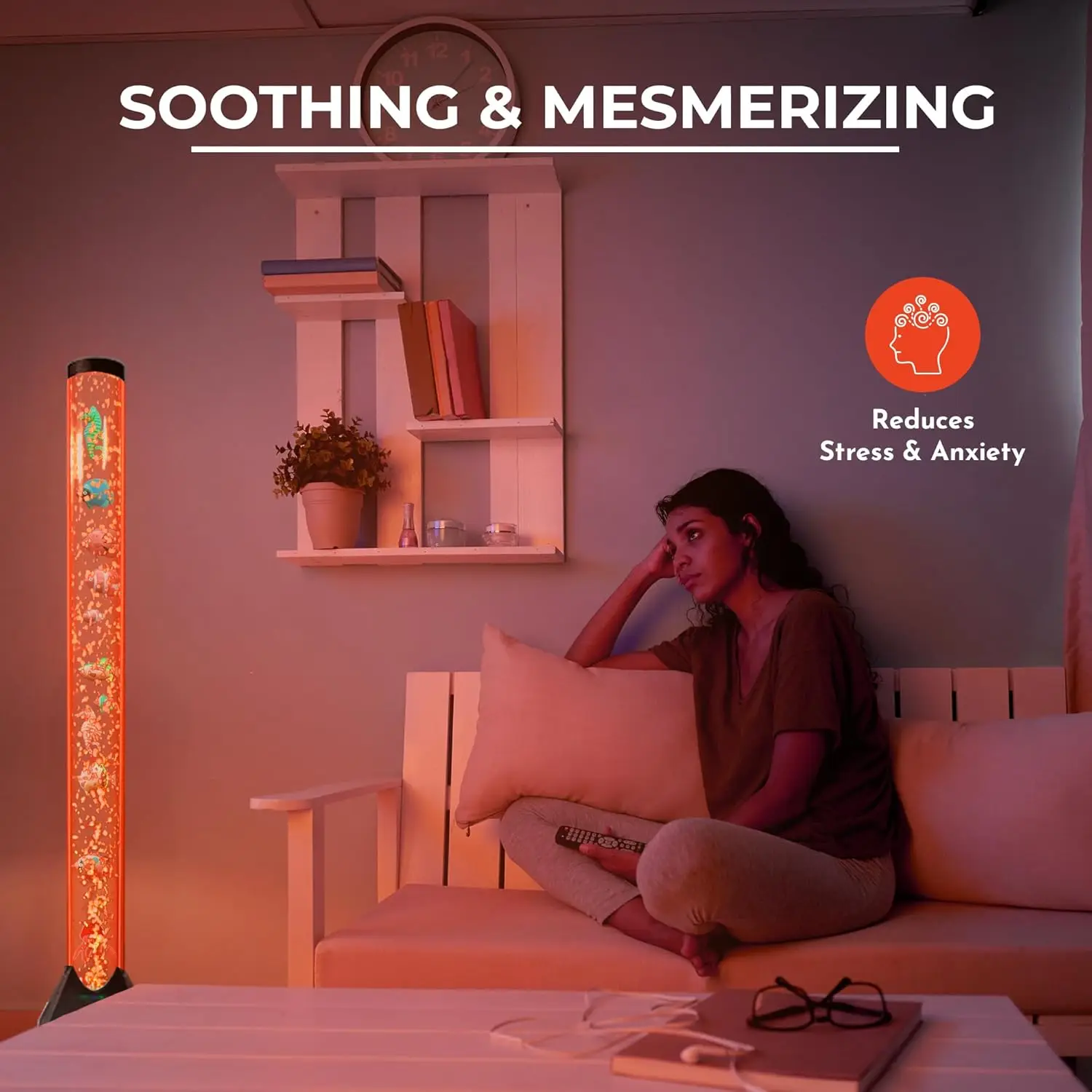 4ft LED Water Bubble Tube Lamp with 16 Color Changing Effects, Remote Control & Fish Decor for Kids and Home