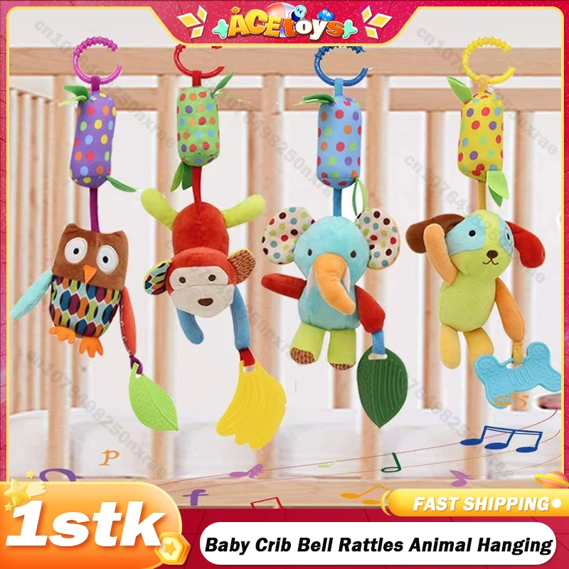 Baby Crib Bell Rattles Animal Hanging Plush Bell Mobiles Cartoon Toy Newborn Baby Rattle 0-24 Months Teether Toys Christmas Gift