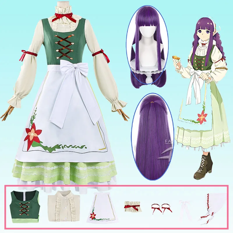 

Папороть Косплей Аниме Фрирен: Конечный костюм Beyond Journey's Fern Green Delicious Magic Dress Набор париков Костюм на Хэллоуин