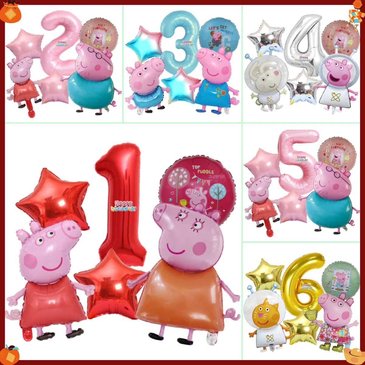Set de 6 Globos de Aluminio de Peppa Pig, Decoración para Fiestas de Cumpleaños Infantiles, Regalo para Niños y Niñas