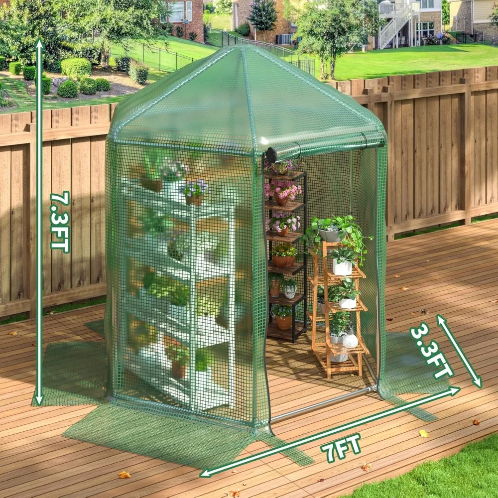 Walk-in Greenhouse, Heavy-Duty Metal Frame Greenhouse, 180g Double Layer PE Cover, Green House Kit for Garden/Backyard/Balcony