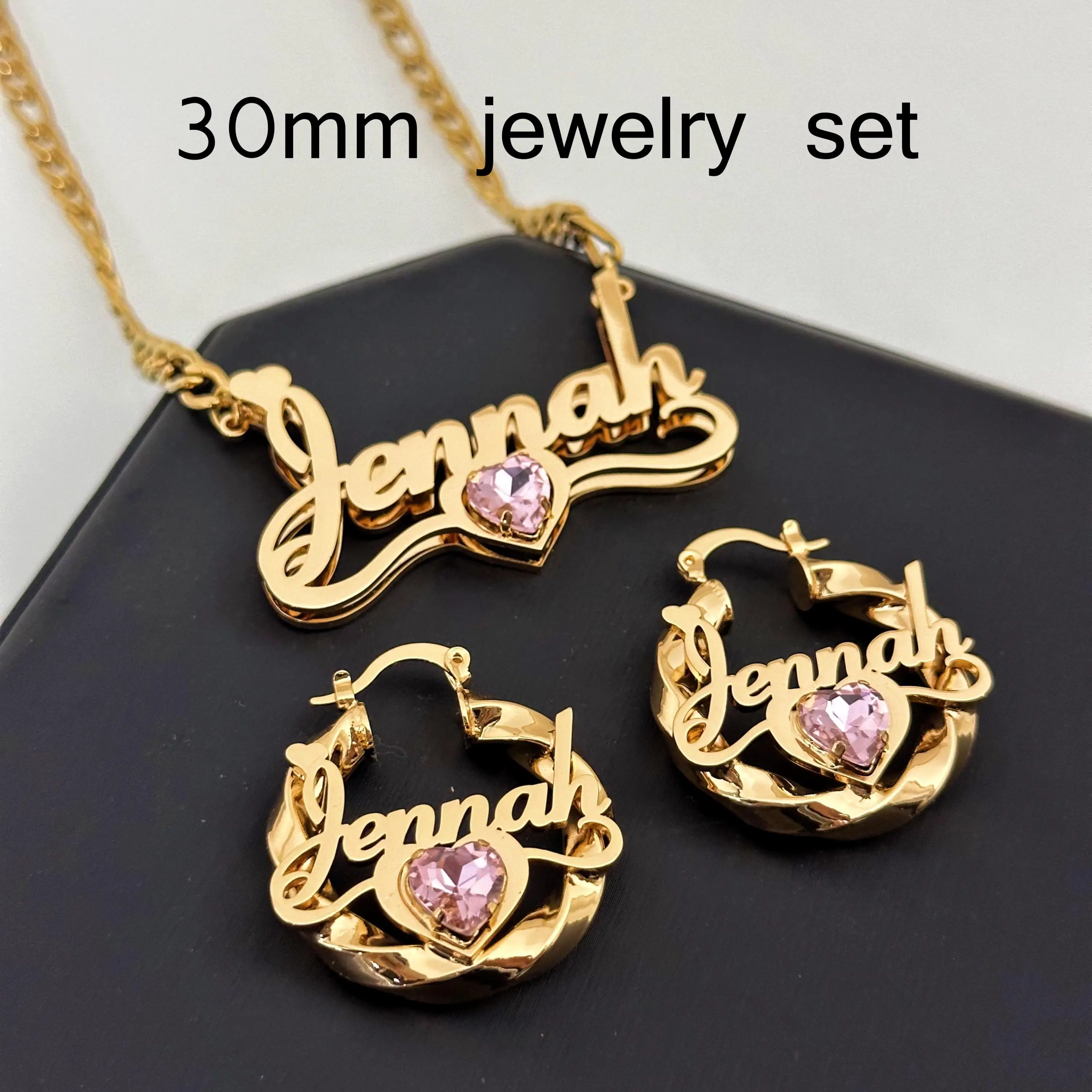 

Custom Kids Name Jewelry Set Personalized Birthstone Name Earrings & Necklace for Girls Gold Nameplate Birthday Gift for Her