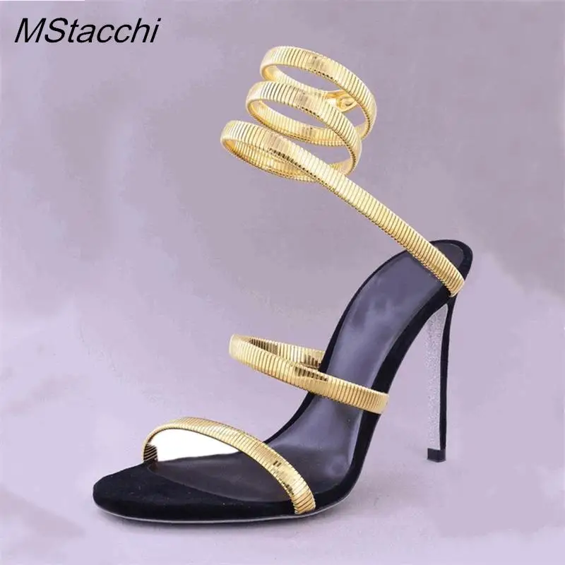 Snake Strap High Heel Sandals Women Summer 2024 Ankle Strap Banquet Party Shoes Narrow Band High Heels Ladies Gladiator Sandals