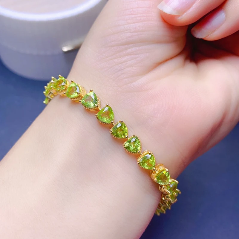 

Natural Olivine Bracelet for women silver 925 jewelry luxury gem stones 18k gold plated free shiping items