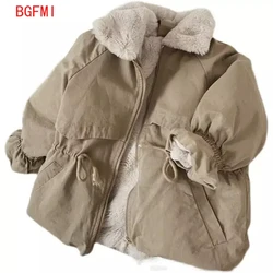 Baby Boys Khaki Lamb Wool Blend Parkas Coat Autumn Winter Coats Fur Jackets for Girls Cute Warm Jacket Children Snowsuit Fashion