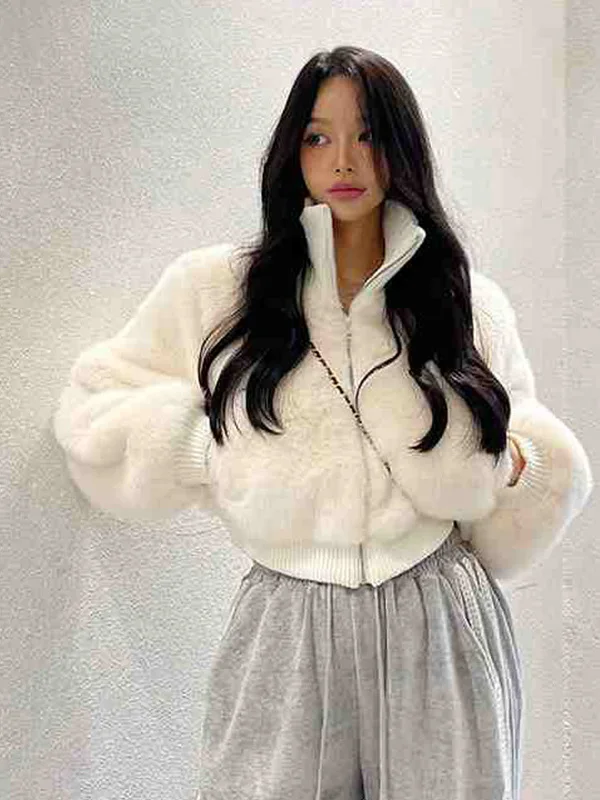 Chic ort Thiened Plu Cappotto di pelliccia Collo alto Splicing Simulazione Pelliccia Capispalla da donna Coreano Sle Vestibilità ampia Inverno...