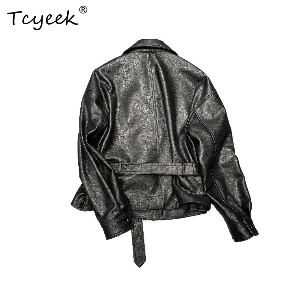 Tcyeek peau De mouton printemps automne haut De gamme à la mode revers noir femmes veste en cuir véritable Jaqueta De Couro légitime Feminina