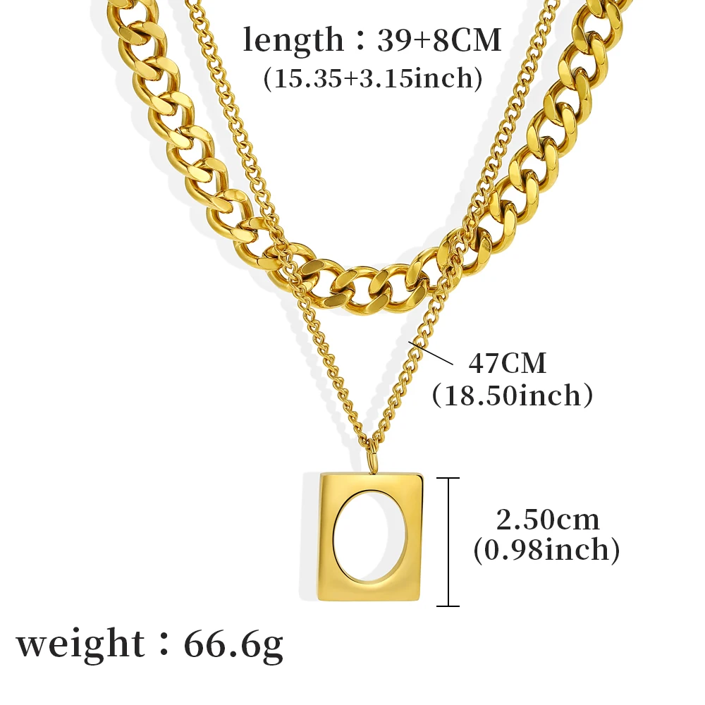

Joya Love Vintage Stainless Steel Square Pendant Necklace For Women Double Layers Gold Plated Waterproof Fashion Jewelry Gift