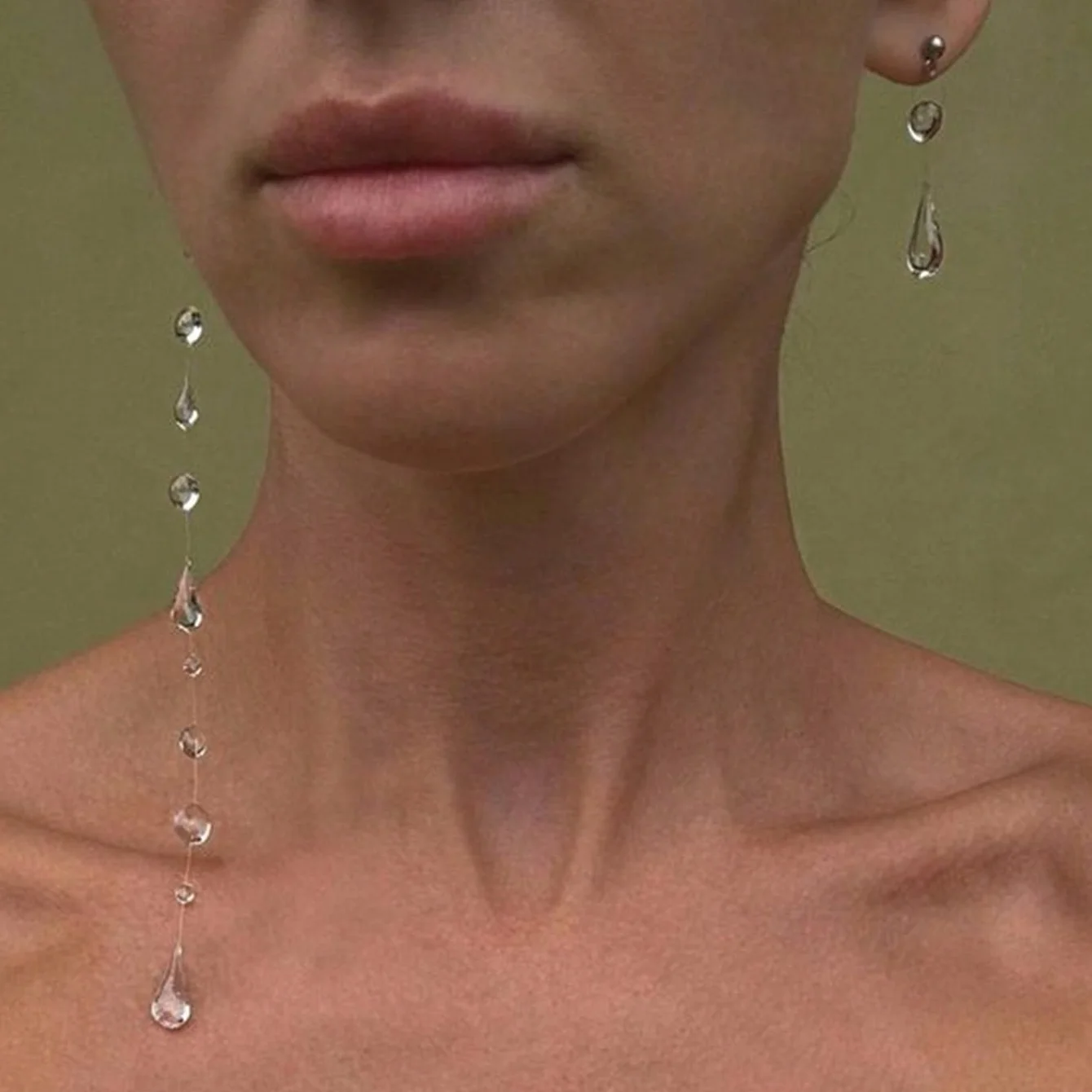 شفافة قطرات الندى بالتنقيط الغراء شرابة الأقراط غير المتكافئة شيك شخصية مجوهرات الأزياء للنساء عطلة يومية ارتداء #1