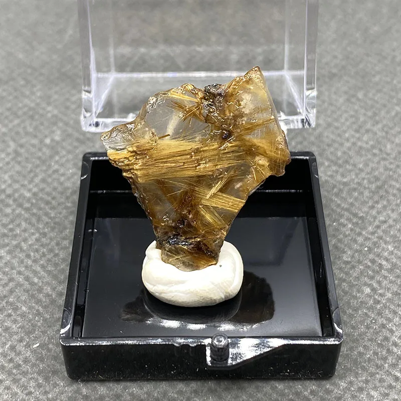 100% natural brazilian golden hair crystal rough crystal ore specimen +Box size：35*35*35mm